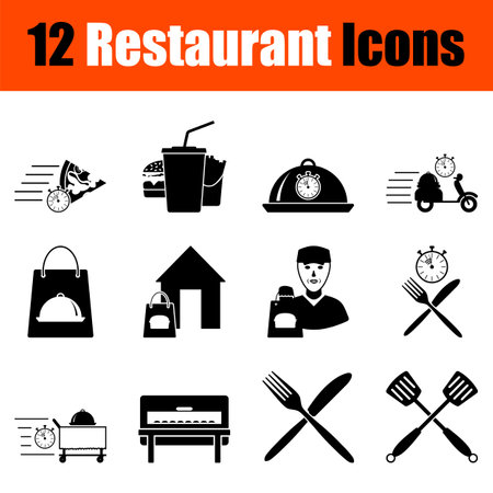 Restaurant Icon Set. Cute and Smooth Glyph Design. Fully editable vector illustration. Text expanded.のイラスト素材