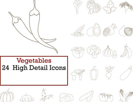 Vegetables Icon Set. Thin Editable Stroke Line Without Filling Design. Vector Illustration.のイラスト素材
