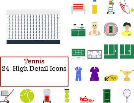Tennis Icon Set Flat Design. Fully editable vector illustration. Text expanded.のイラスト素材