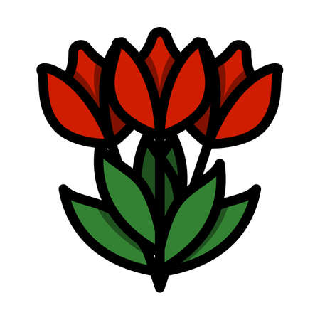 Tulips Bouquet Icon With Tied Bow. Editable Bold Outline With Color Fill Design. Vector Illustration.のイラスト素材