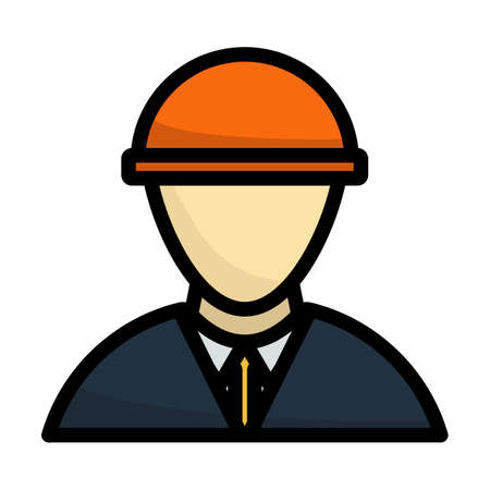 Icon Of Construction Worker Head In Helmet. Editable Bold Outline With Color Fill Design. Vector Illustration.のイラスト素材