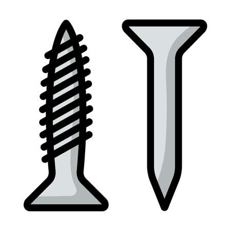 Icon Of Screw And Nail. Editable Bold Outline With Color Fill Design. Vector Illustration.のイラスト素材