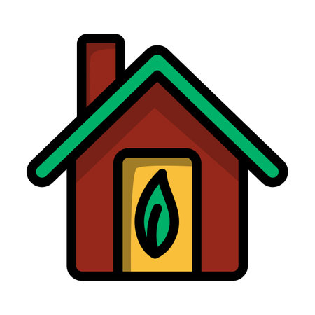 Ecological Home With Leaf Icon. Editable Bold Outline With Color Fill Design. Vector Illustration.のイラスト素材