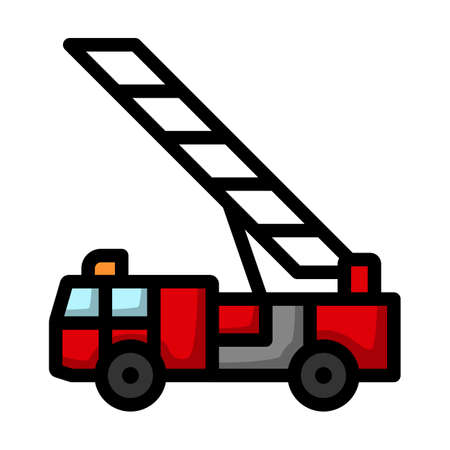 Fire Service Truck Icon. Editable Bold Outline With Color Fill Design. Vector Illustration.のイラスト素材