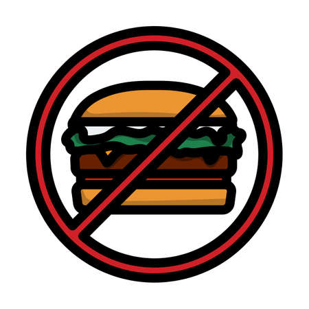 Icon Of Prohibited Hamburger. Editable Bold Outline With Color Fill Design. Vector Illustration.のイラスト素材