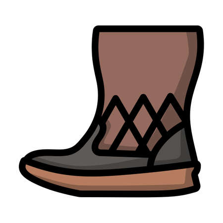 Woman Fluffy Boot Icon. Editable Bold Outline With Color Fill Design. Vector Illustration.のイラスト素材