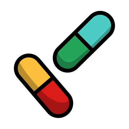 Pills Icon. Editable Bold Outline With Color Fill Design. Vector Illustration.のイラスト素材