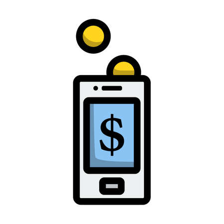 Golden Coins Fall In Smartphone Icon. Editable Bold Outline With Color Fill Design. Vector Illustration.のイラスト素材