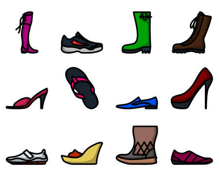 Footwear Icon Set. Editable Bold Outline With Color Fill Design. Vector Illustration.のイラスト素材