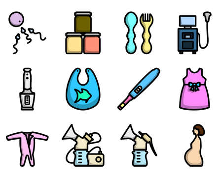 Motherhood Icon Set. Editable Bold Outline With Color Fill Design. Vector Illustration.のイラスト素材