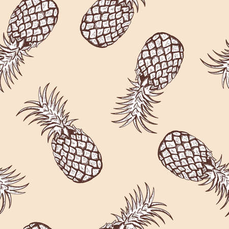 Seamles Pattern Of Pineapple. Hand Drawn Sketch. Retro Vintage Design. Vector Illustration.のイラスト素材