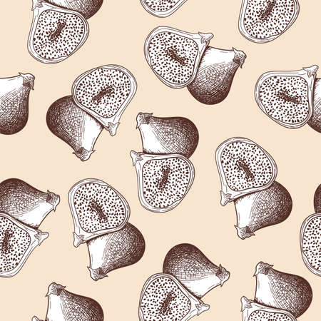 Seamles Pattern Of Fig Fruit. Hand Drawn Sketch. Retro Vintage Design. Vector Illustration.のイラスト素材