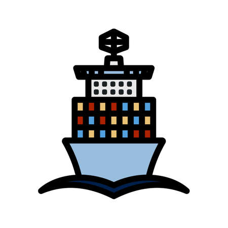 Container Ship Icon. Editable Bold Outline With Color Fill Design. Vector Illustration.のイラスト素材