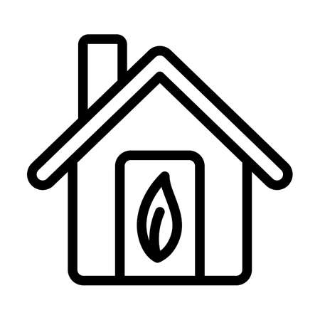 Ecological Home With Leaf Icon. Editable Bold Outline Design. Vector Illustration.のイラスト素材