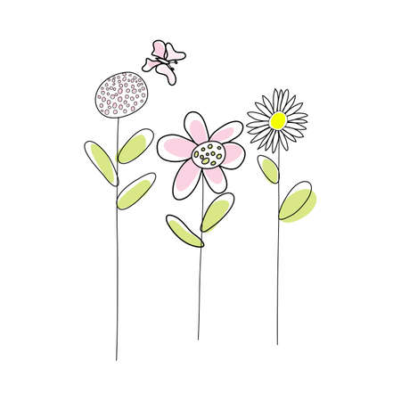 Doodle sketch flower with color fill. Simple design suitable for making greeting cards. Vector illustration.のイラスト素材