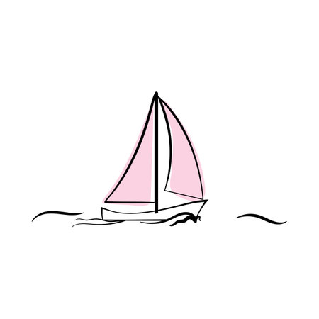 Doodle sketch yacht with color fill. Simple design suitable for making greeting cards. Vector illustration.のイラスト素材