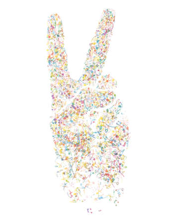 Musical Design From Musical Notes Elements And Hand in Victory Gesture. Elegant Creative Design Isolated on White. Vector Illustration.のイラスト素材