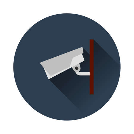 Security Camera Icon. Flat Circle Stencil Design With Long Shadow. Vector Illustration.