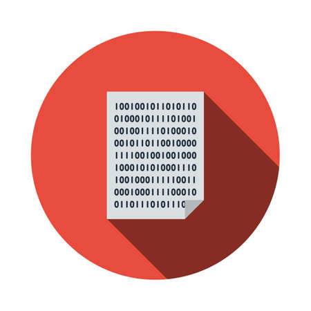Sheet With Binary Code Icon. Flat Circle Stencil Design With Long Shadow. Vector Illustration.のイラスト素材