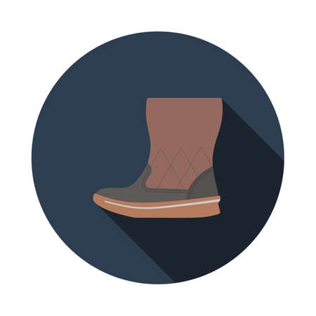 Woman Fluffy Boot Icon. Flat Circle Stencil Design With Long Shadow. Vector Illustration.のイラスト素材