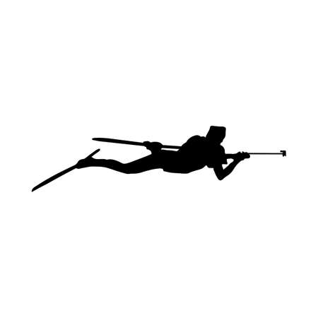Biathlon silhouette. High detailed smooth black silhouettes of biathlon athletes. Vector Illustration.のイラスト素材