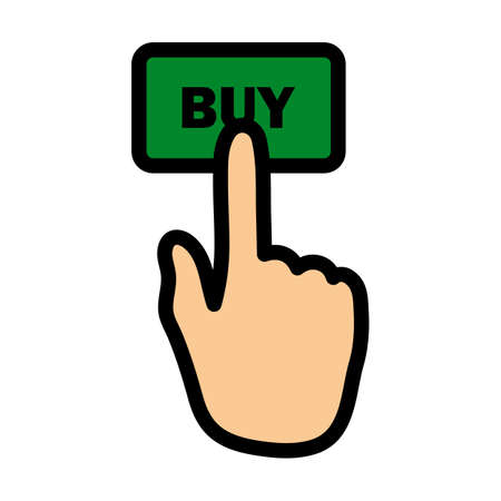 Finger Push The Buy Button Icon. Editable Bold Outline With Color Fill Design. Vector Illustration.のイラスト素材