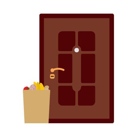 Prevention of Coronavirus Disease 2019 (COVID-19). Food Delivery Icon. Flat Color Design. Vector Illustration.のイラスト素材