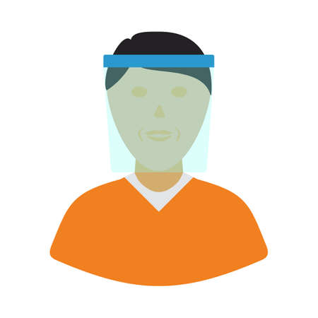 Prevention of Coronavirus Disease 2019 (COVID-19). Face Shield Icon. Flat Color Design. Vector Illustration.のイラスト素材