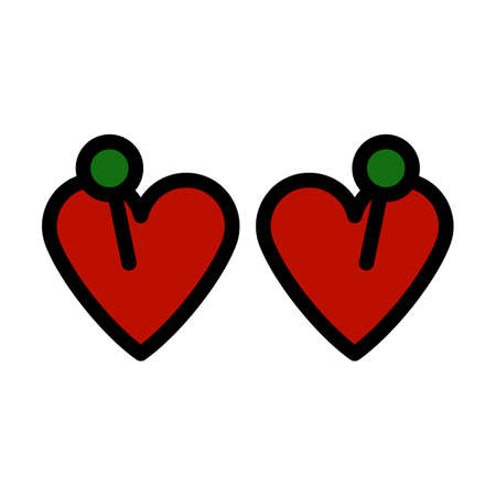 Two Valentines Heart With Pin Icon. Editable Bold Outline With Color Fill Design. Vector Illustration.のイラスト素材