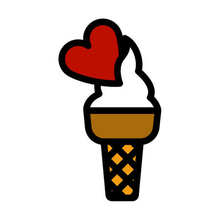 Valentine Icecream With Heart Icon. Editable Bold Outline With Color Fill Design. Vector Illustration.のイラスト素材