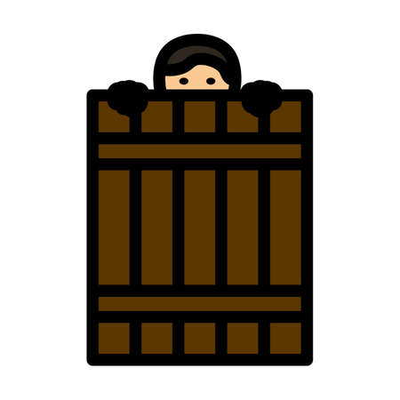 Criminal Peeping From Fence Icon. Editable Bold Outline With Color Fill Design. Vector Illustration.のイラスト素材