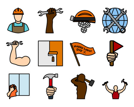 Labor Icon Set. Editable Bold Outline With Color Fill Design. vector illustration.のイラスト素材