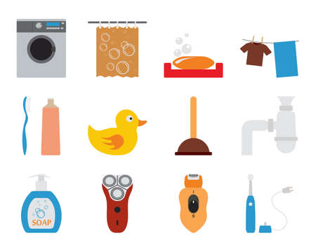Bathroom Icon Set. Flat Design. Fully editable vector illustration. Text expanded.のイラスト素材