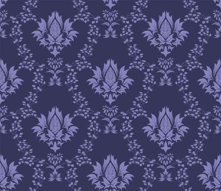 Damask Seamless Vector Pattern. Elegant Design in Royal Baroque Style Background Texture in Very Peri color. Floral and Swirl Element. Ideal for Textile Print and Wallpapers.のイラスト素材
