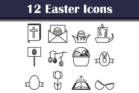 Easter Icon Set. Editable Bold Outline With Color Fill Design. vector illustration.のイラスト素材