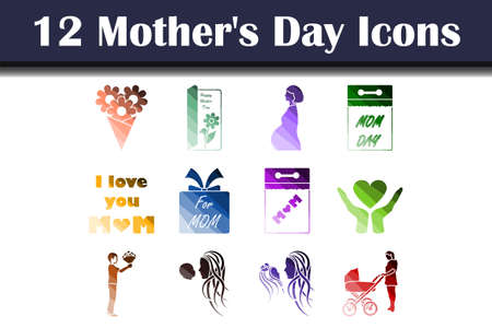 Mother's Day Icon Set. Flat Color Ladder Design. vector illustration.のイラスト素材