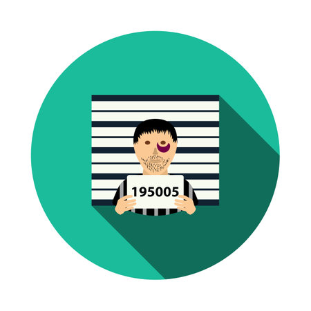 Prisoner In Front Of Wall With Scale Icon. Flat Circle Stencil Design With Long Shadow. vector illustration.のイラスト素材
