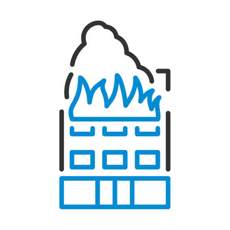Hotel Building In Fire Icon. Editable Bold Outline With Color Fill Design. Vector Illustration.のイラスト素材