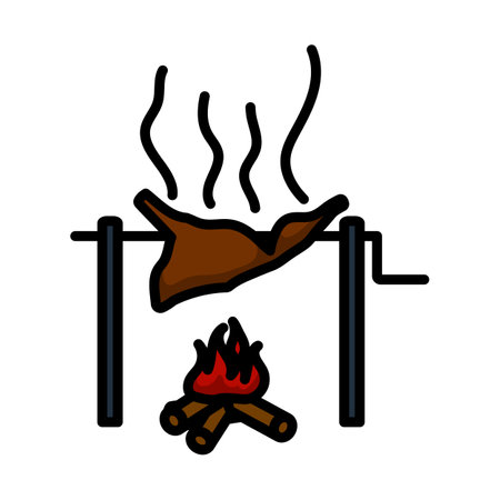 Icon Of Roasting Meat. Editable Bold Outline With Color Fill Design. vector illustration.のイラスト素材