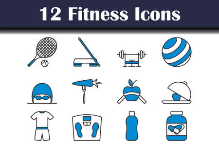 Fitness Icon Set. Editable Bold Outline With Color Fill Design. Vector Illustration.のイラスト素材