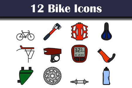 Bike Icon Set. Editable Bold Outline With Color Fill Design. Vector Illustration.のイラスト素材