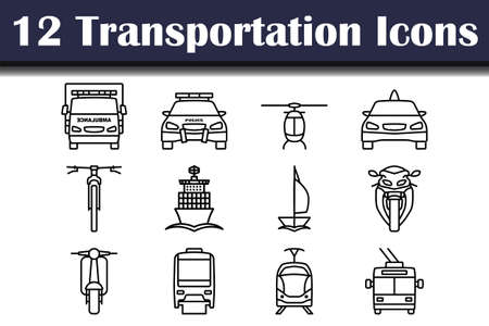 Transport Icon Set. Bold outline design with editable stroke width. vector illustration.のイラスト素材