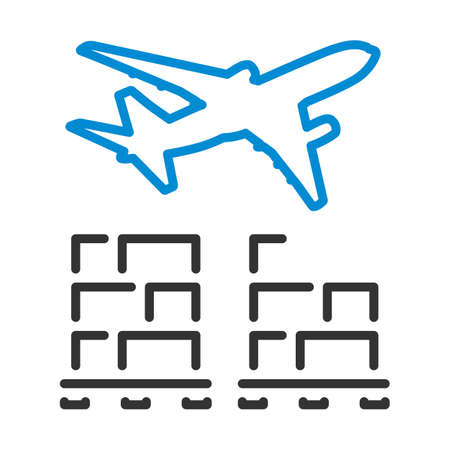 Boxes On Pallet Under Airplane. Editable Bold Outline With Color Fill Design. Vector Illustration.のイラスト素材