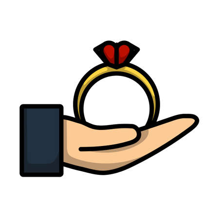 Hand Present Heart Ring Icon. Editable Bold Outline With Color Fill Design. Vector Illustration.のイラスト素材