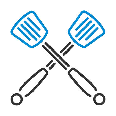 Crossed Frying Spatula. Editable Bold Outline With Color Fill Design. Vector Illustration.のイラスト素材