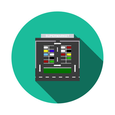 Supermarket Parking Square Icon. Flat Circle Stencil Design With Long Shadow. vector illustration.のイラスト素材