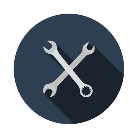 Crossed Wrench Icon. Flat Circle Stencil Design With Long Shadow. vector illustration.のイラスト素材