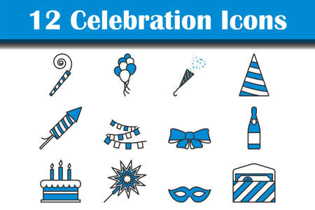 Celebration Icon Set. Editable Bold Outline With Color Fill Design. Vector Illustration.のイラスト素材