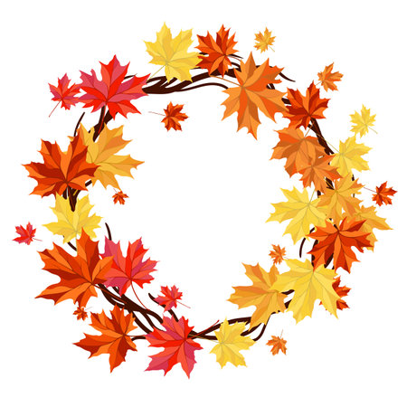Autumn Frame With Blowing Maple Leaves Over White Background. elegant design. vector illustration.のイラスト素材