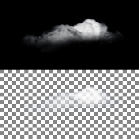 Realistic Cloud With Transparency On Black And Grid Background. vector illustration.のイラスト素材